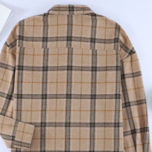 Khaki plaid Flannel Top - Picture 6 of 13